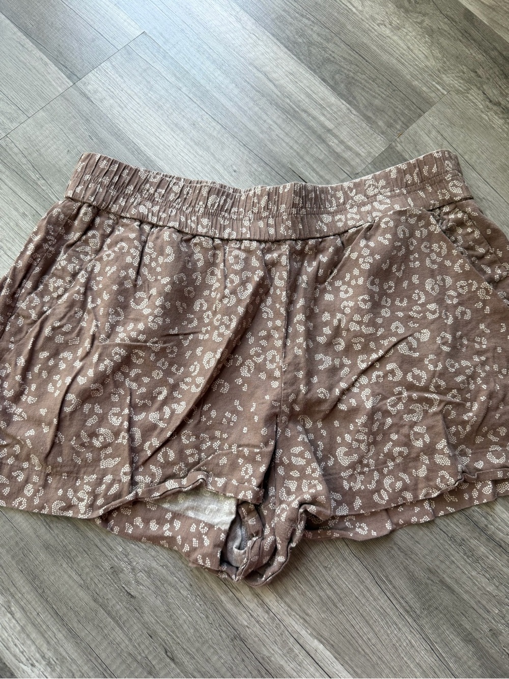 A New Day Brown Cheetah Print Elastic Waist Linen Blend Womens Shorts Size XL